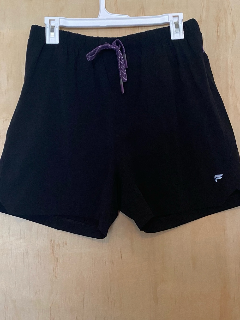 Fabletics Black Athletic Shorts with Purple Drawcord size L